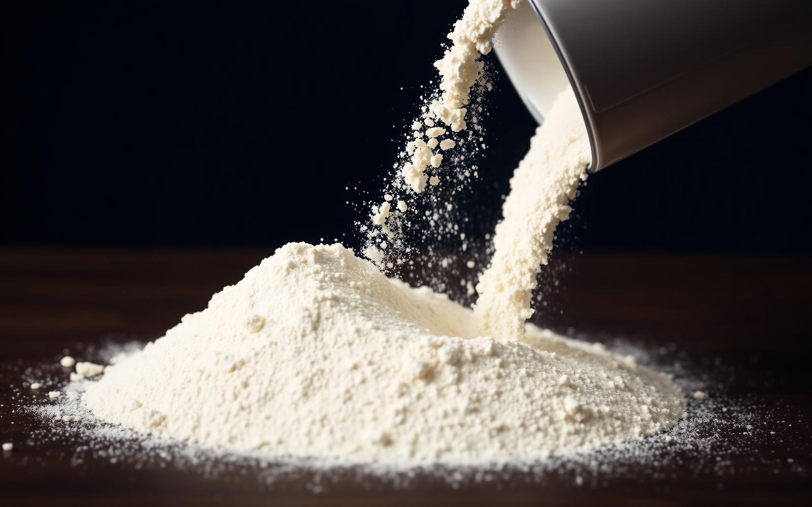 Premium wheat flour being poured