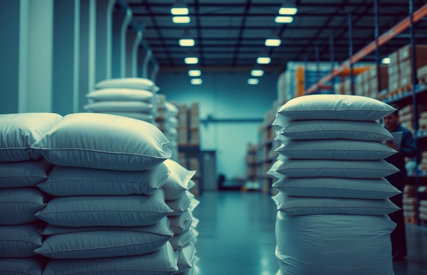 Warehouse stacked with premium flour and bakery ingredient sacks